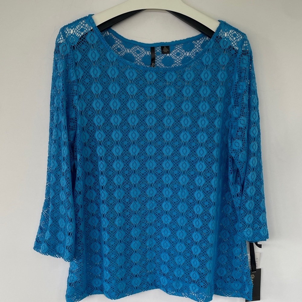 Skye's the Limit Vibrant Blue Lace Blouse Cover Up XL - Picture 6 of 14